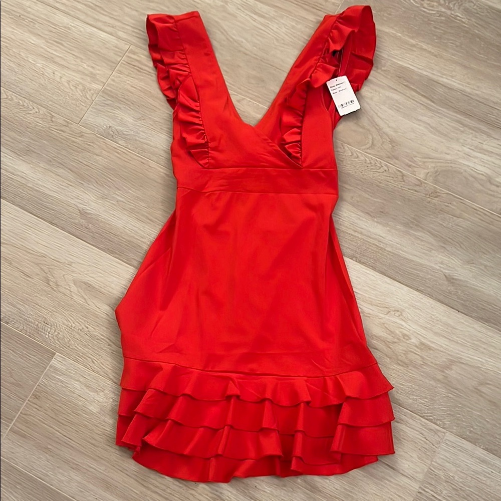 Elegant Red Ruffle Mini Dress